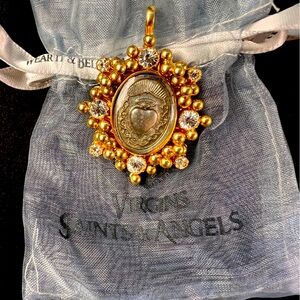 Virgins Saints and Angels, Silver, Oval Cloister Sacred Heart Medallion